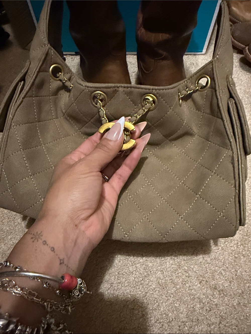 CHANEL Quilted Shoulder Bag in Taupe with Gold Hardware